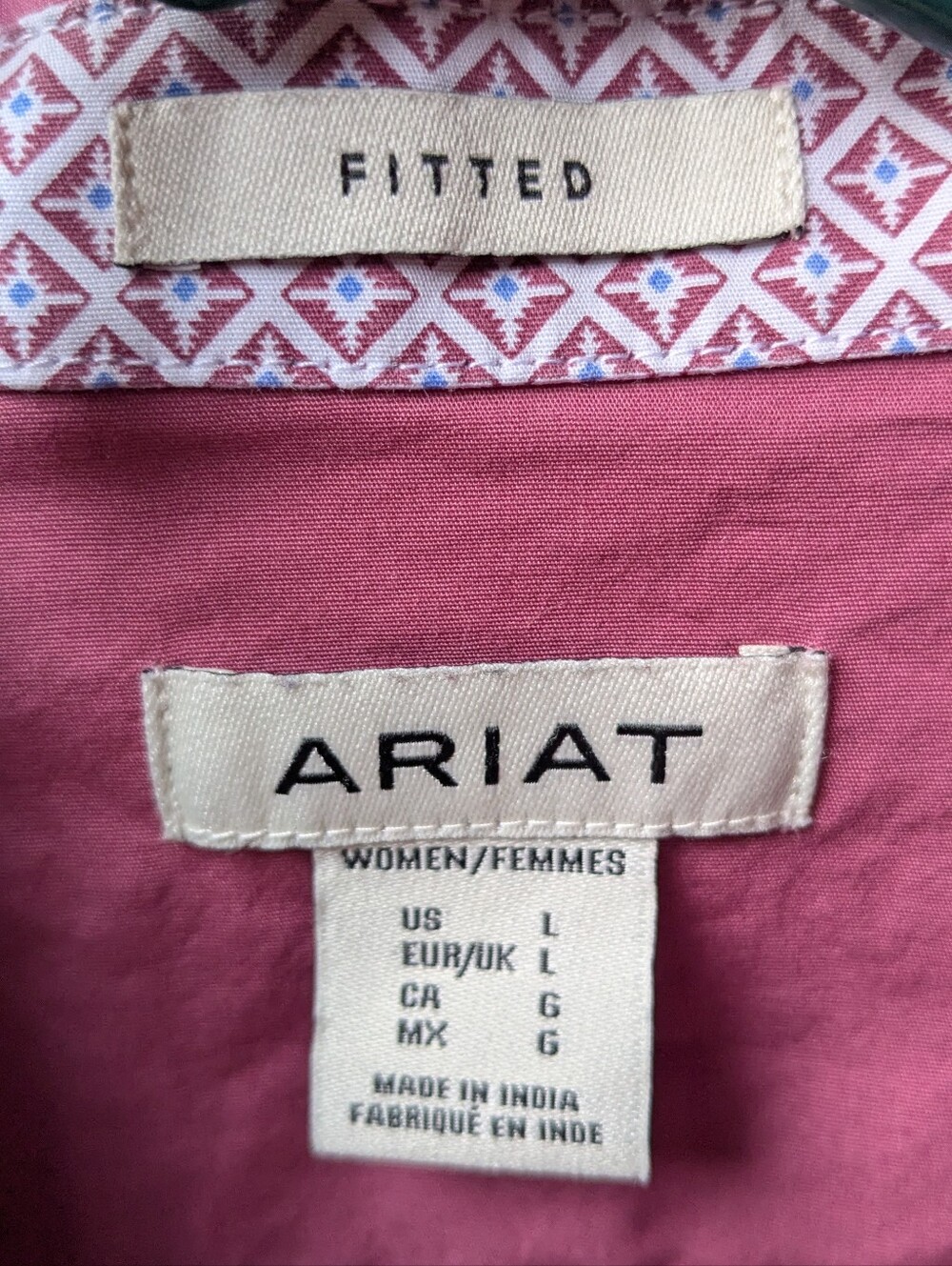 Ariat Shirt Button Up Long Sleeve Pink Large
